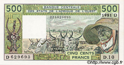 500 Francs ESTADOS DEL OESTE AFRICANO  1981 P.405Dc SC+