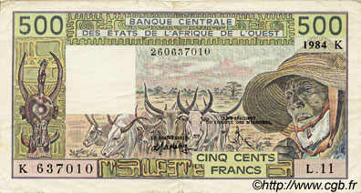 500 Francs ESTADOS DEL OESTE AFRICANO  1984 P.706Kg MBC