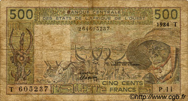 500 Francs ÉTATS DE L AFRIQUE DE L OUEST  1984 P.806Tf B
