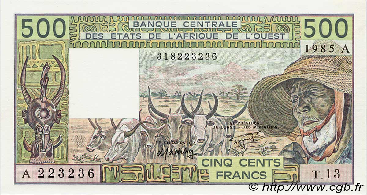 500 Francs ÉTATS DE L AFRIQUE DE L OUEST  1985 P.106Ai pr.NEUF