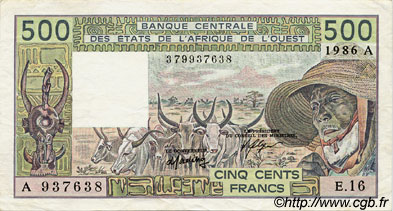 500 Francs WEST AFRICAN STATES  1986 P.106Aj VF+