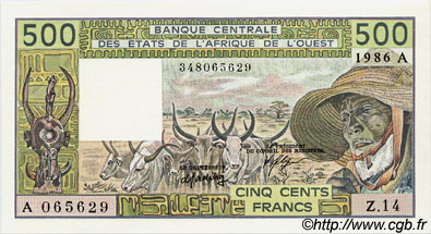 500 Francs ESTADOS DEL OESTE AFRICANO  1986 P.106Aj SC+