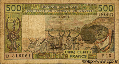 500 Francs ÉTATS DE L AFRIQUE DE L OUEST  1986 P.405Df B