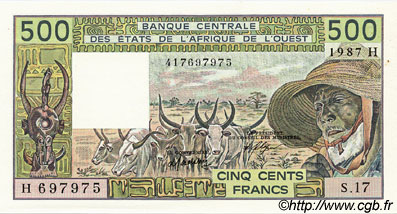 500 Francs WEST AFRICAN STATES  1987 P.606Hj UNC-