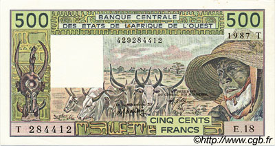 500 Francs WEST AFRICAN STATES  1987 P.806Tj UNC-