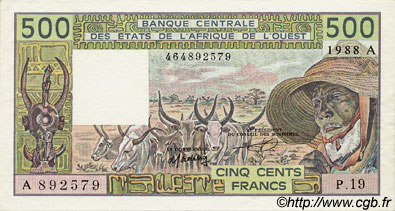 500 Francs WEST AFRICAN STATES  1988 P.106Aa AU