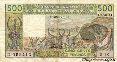 500 Francs ESTADOS DEL OESTE AFRICANO  1988 P.405Da MBC