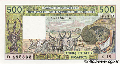 500 Francs ESTADOS DEL OESTE AFRICANO  1988 P.405Da SC+