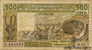 500 Francs ESTADOS DEL OESTE AFRICANO  1988 P.706Ka RC
