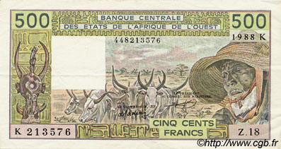 500 Francs ESTADOS DEL OESTE AFRICANO  1988 P.706Ka MBC+