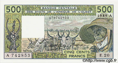 500 Francs WEST AFRICAN STATES  1989 P.106Al AU+