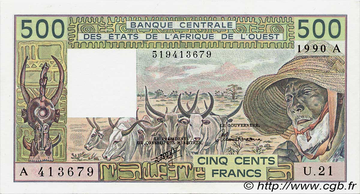 500 Francs STATI AMERICANI AFRICANI  1990 P.106Am q.FDC