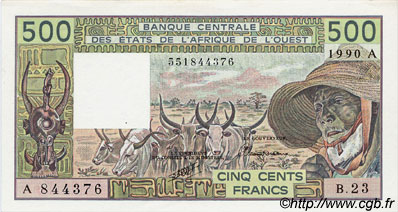 500 Francs ESTADOS DEL OESTE AFRICANO  1990 P.106Am FDC