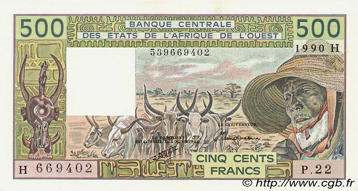 500 Francs ESTADOS DEL OESTE AFRICANO  1990 P.606Hl SC