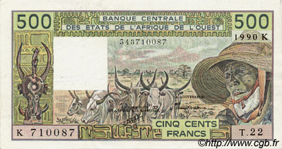 500 Francs ESTADOS DEL OESTE AFRICANO  1990 P.706Kl MBC+