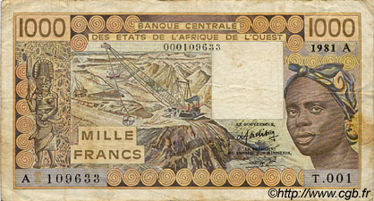 1000 Francs STATI AMERICANI AFRICANI  1981 P.107Ab q.BB