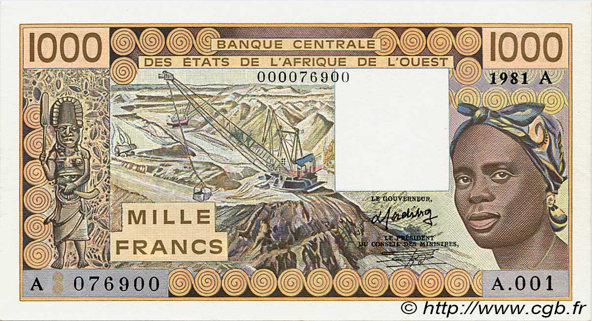 1000 Francs ESTADOS DEL OESTE AFRICANO  1981 P.107Ab SC+