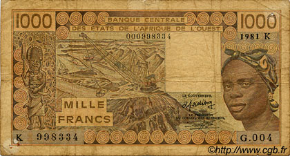 1000 Francs WEST AFRICAN STATES  1981 P.707Kb G