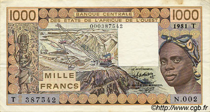 1000 Francs WEST AFRICAN STATES  1981 P.807Tb VF