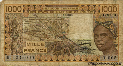 1000 Francs STATI AMERICANI AFRICANI  1981 P.207Bb B