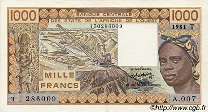 1000 Francs ESTADOS DEL OESTE AFRICANO  1981 P.807Tb EBC