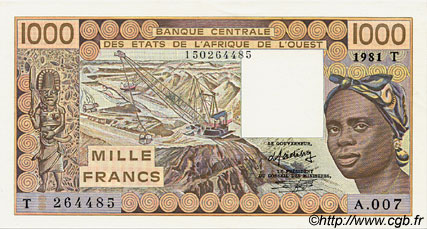 1000 Francs ESTADOS DEL OESTE AFRICANO  1981 P.807Tb SC+