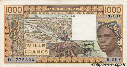 1000 Francs ESTADOS DEL OESTE AFRICANO  1981 P.406Dc EBC