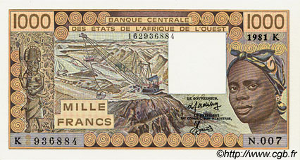 1000 Francs WEST AFRICAN STATES  1981 P.707Kc UNC