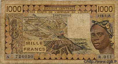 1000 Francs ÉTATS DE L AFRIQUE DE L OUEST  1985 P.107Af B+