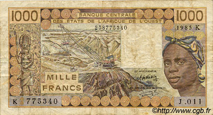1000 Francs STATI AMERICANI AFRICANI  1985 P.707Kf q.MB