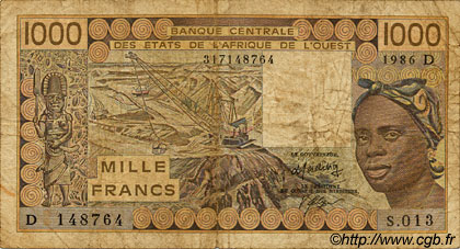 1000 Francs ÉTATS DE L AFRIQUE DE L OUEST  1986 P.406Dg B