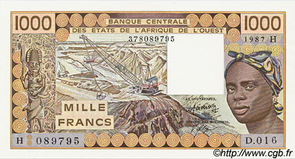 1000 Francs WEST AFRIKANISCHE STAATEN  1987 P.607Hh fST+