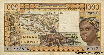 1000 Francs WEST AFRIKANISCHE STAATEN  1987 P.807Th S