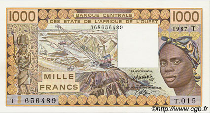 1000 Francs WEST AFRICAN STATES  1987 P.807Th AU