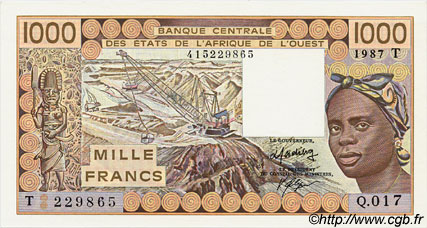 1000 Francs WEST AFRICAN STATES  1987 P.807Th UNC-