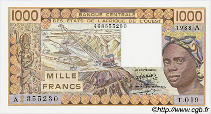1000 Francs ESTADOS DEL OESTE AFRICANO  1988 P.107Aa SC+