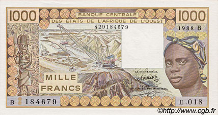 1000 Francs WEST AFRIKANISCHE STAATEN  1988 P.207Ba fST+