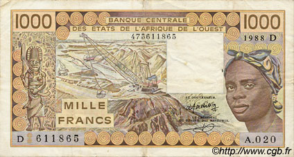 1000 Francs ÉTATS DE L AFRIQUE DE L OUEST  1988 P.406Da TTB