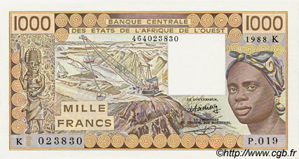 1000 Francs ÉTATS DE L AFRIQUE DE L OUEST  1988 P.707Ka pr.NEUF