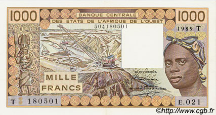 1000 Francs WEST AFRICAN STATES  1989 P.807Ti AU