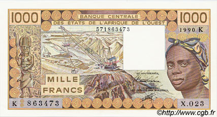 1000 Francs ÉTATS DE L AFRIQUE DE L OUEST  1990 P.707Kj pr.NEUF