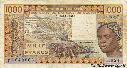 1000 Francs ÉTATS DE L AFRIQUE DE L OUEST  1990 P.807Tj TB+
