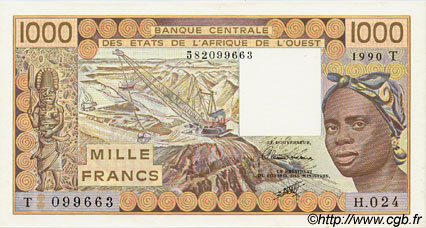 1000 Francs STATI AMERICANI AFRICANI  1990 P.807Tj q.FDC