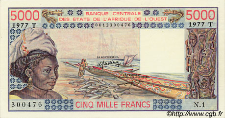 5000 Francs WEST AFRICAN STATES  1977 P.808Tc UNC