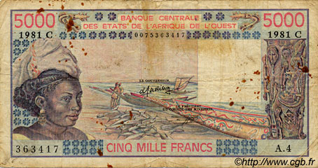 5000 Francs ESTADOS DEL OESTE AFRICANO  1981 P.308Cf RC a BC