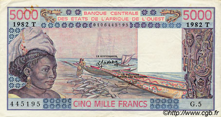 5000 Francs WEST AFRIKANISCHE STAATEN  1982 P.808Tf fVZ