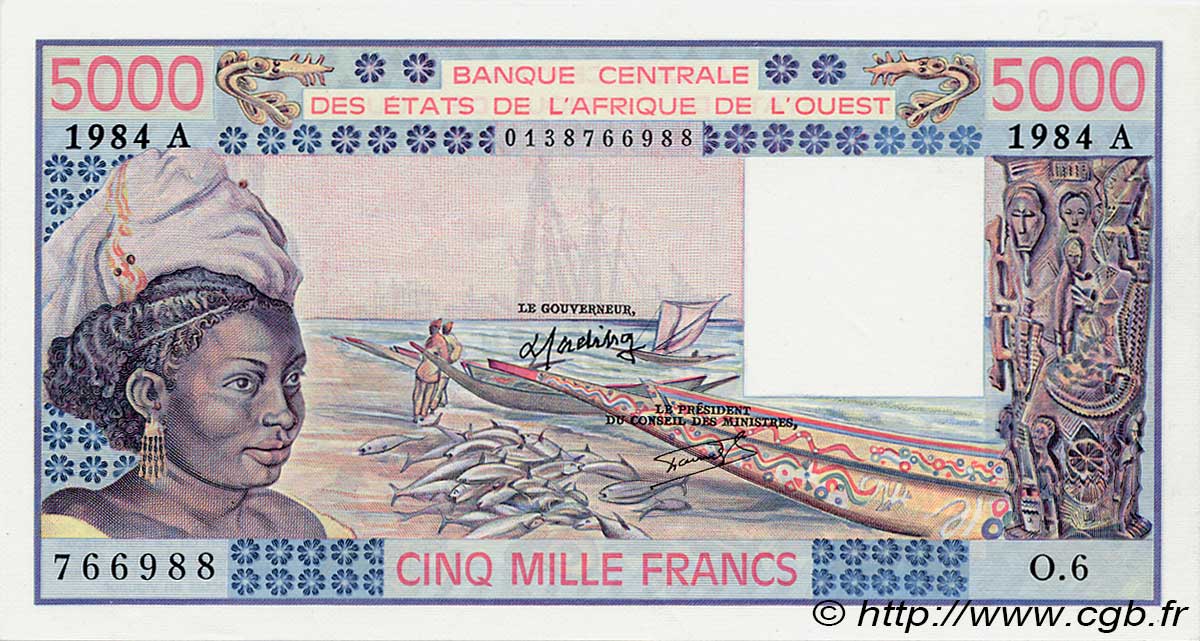 5000 Francs ESTADOS DEL OESTE AFRICANO  1984 P.108Am SC+