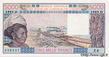 5000 Francs WEST AFRIKANISCHE STAATEN  1985 P.407Df fST+