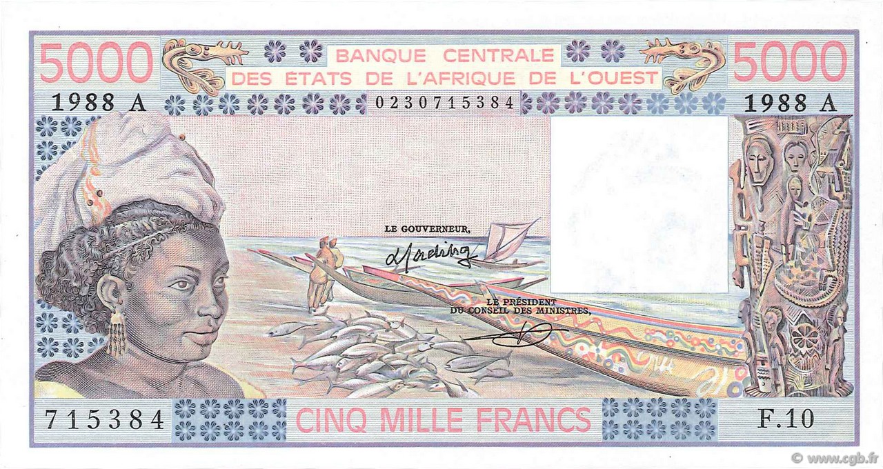 5000 Francs WEST AFRIKANISCHE STAATEN  1988 P.108Af fST+