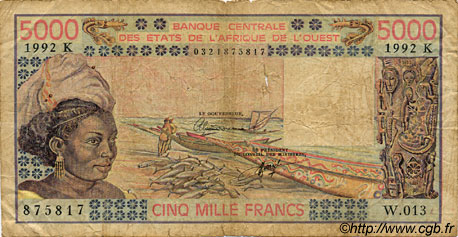 5000 Francs WEST AFRIKANISCHE STAATEN  1992 P.708Kq SGE